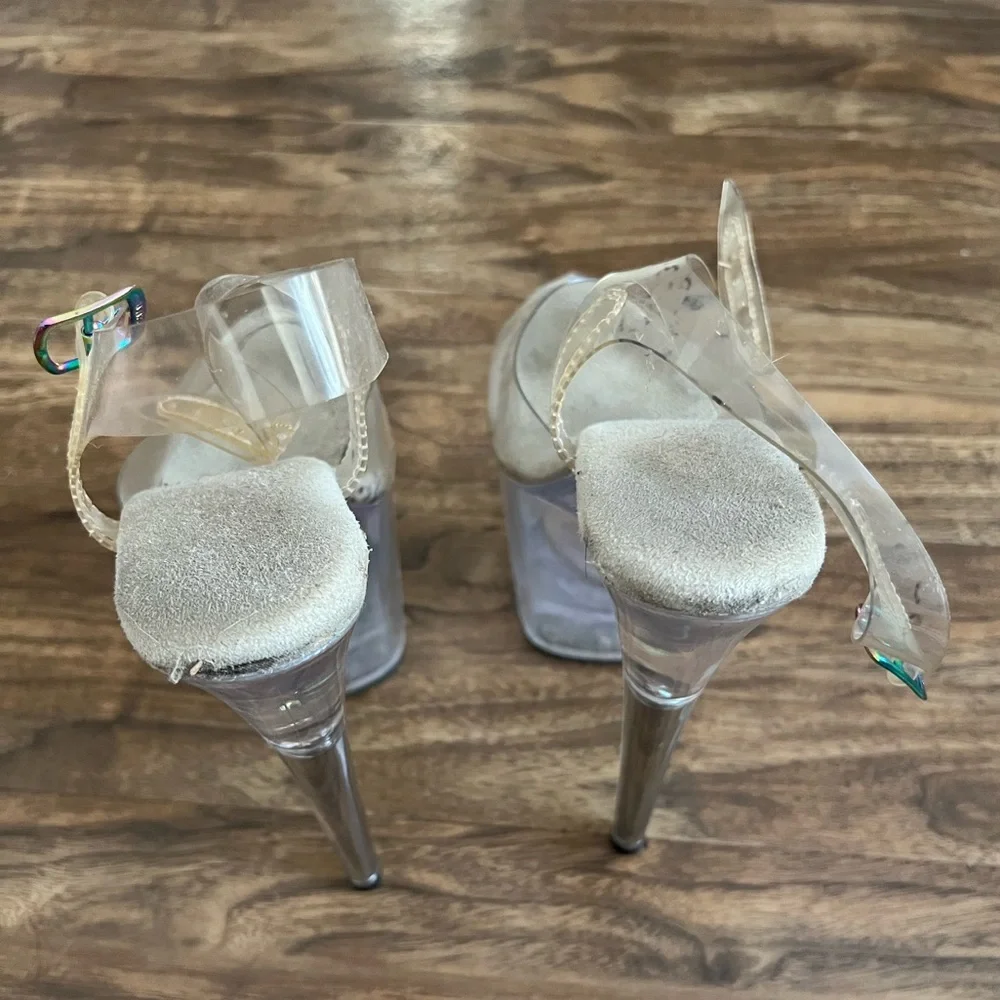 Pleaser Clear Platform Heels Size 8 8 inches Well Worn - Picture 4 of 5